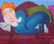 Kunstwerk vrouw op rode sofa