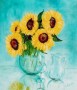 Kunstwerk Bloemstilleven: Zonnebloemen op spiegel