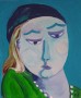Kunstwerk meisje met donkerblauwe hoofddoek