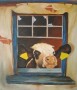 Kunstwerk koe achter raam
