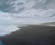 Kunstwerk (111) strand met donkere wolken
