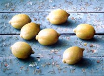 citroenen op plank met nietjes