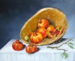 Kunstwerk realistisch stilleven: granaatappels op schaal van kurk