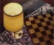 Kunstwerk stilleven lamp en schaakbord