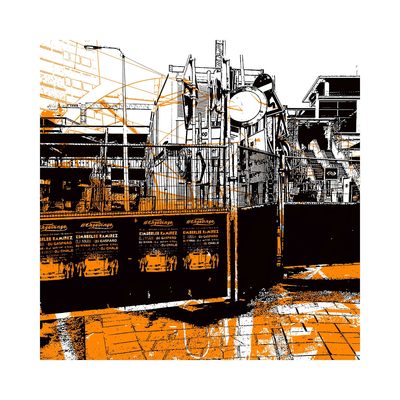 Utrecht, bouw-werkzaamheden bij station Hoog Catharijne; moderne digitale prent-kunst Utrecht, bouw-werkzaamheden bij station Hoog Catharijne; moderne digitale prent-kunst