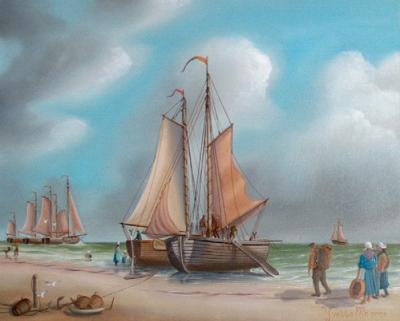 Strandtafereel met vissersschepen Strandtafereel met vissersschepen