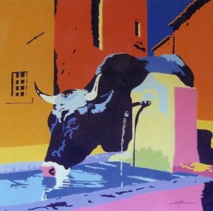cow drinking at fountain 2