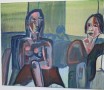 Kunstwerk twee vrouwen op een bank