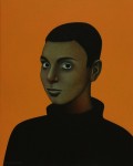 Portret met oranje achtergrond
