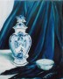 Kunstwerk stilleven: Delftsblauwe dekselvaas