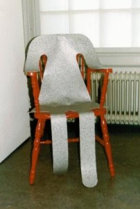 Flat lady on red chair