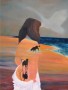 Kunstwerk vrouw aan strand