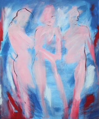 3 figuren in roze/blauw