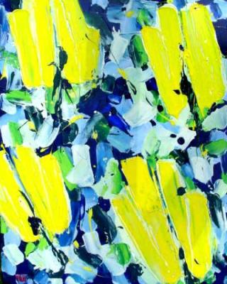 ~ 4 Gele Tulpen - acrylverf op linnen - (100x80) ~ ~ 4 Gele Tulpen - acrylverf op linnen - (100x80) ~