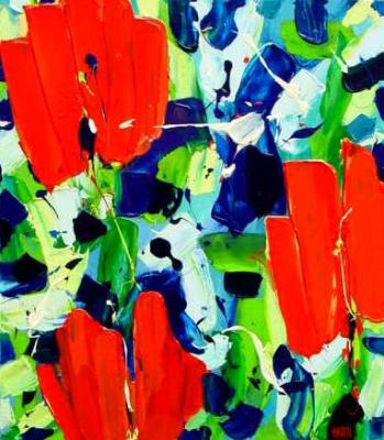 ~ 3 Rode Tulpen - Acrylverf op linen (80x70) ~ ~ 3 Rode Tulpen - Acrylverf op linen (80x70) ~