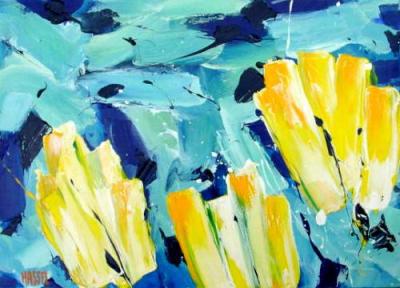 ~ 3 Gele Tulpen - acrylverf op linnen - (50x70) ~ ~ 3 Gele Tulpen - acrylverf op linnen - (50x70) ~