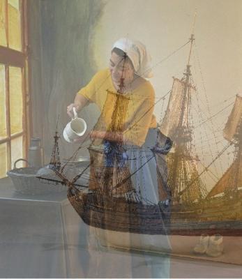 melkmeisje, een schip vaart voorbij melkmeisje, een schip vaart voorbij