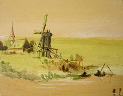 Houten molen en bootjes