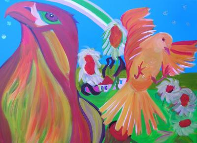 Arend, duif, zonnebloemen Arend, duif, zonnebloemen