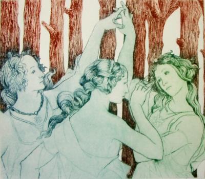De Drie Gratiën (naar Botticelli) ets De Drie Gratiën (naar Botticelli) ets
