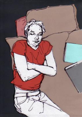 Leslie, liggend op bed Leslie, liggend op bed