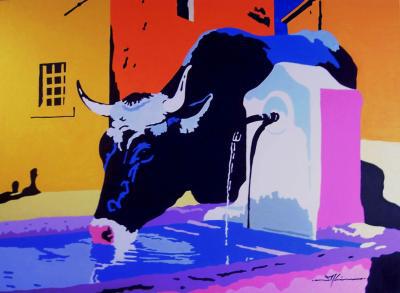 cow drinking at fountain 3 cow drinking at fountain 3