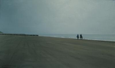 (152)strand van zeeland met 2 paarden