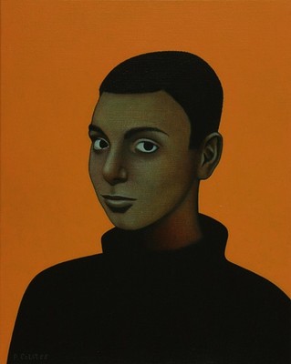 Portret met oranje achtergrond Portret met oranje achtergrond