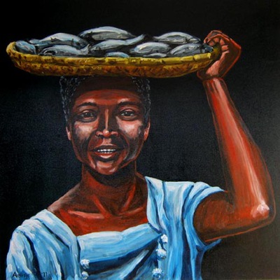 Malawi meisje met vis Malawi meisje met vis