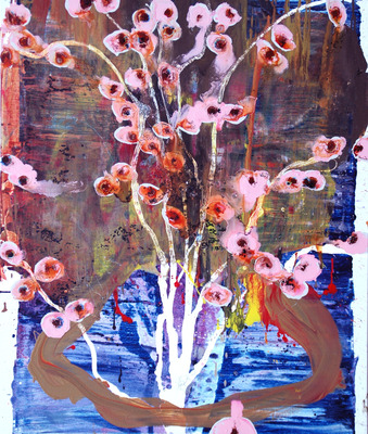 Fragile branches on blue field