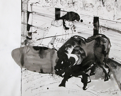 Stierengevecht inktpapier Stierengevecht inktpapier