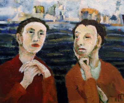 Twee gemaskerde figuren Twee gemaskerde figuren