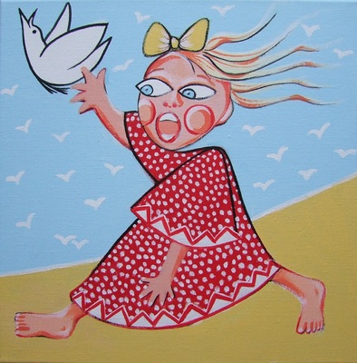 rennend meisje met vogel rennend meisje met vogel