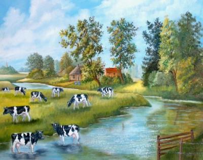 Fonkelnieuw Yvette Mannee - Landschap met koeien (schilderijen/olieverf) BC-23