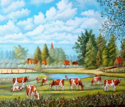 Landschap met roodbonte koeien Landschap met roodbonte koeien