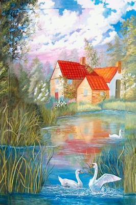 Huis aan het water met zwanen Huis aan het water met zwanen