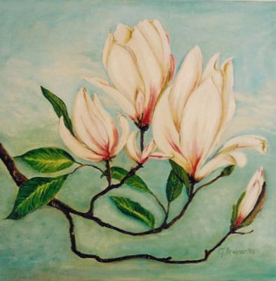 Realistisch Bloemstilleven: Magnoliatak Realistisch Bloemstilleven: Magnoliatak