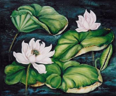 realistisch.bloemstilleven: Lotusbloemen realistisch.bloemstilleven: Lotusbloemen