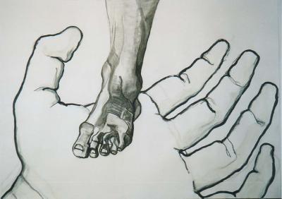 voet op hand voet op hand