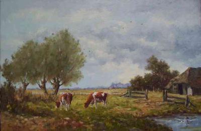 Betere Harry van Dam - landschap met knotwilgen en vee -0531 DL-58