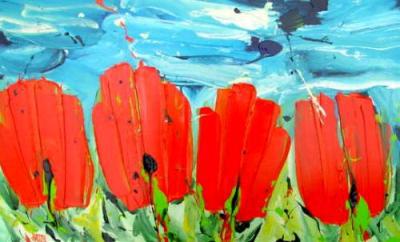 ~ Tulpen-landschap Rood (60x100) ~