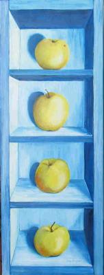 Vier appels in blauw kastje Vier appels in blauw kastje