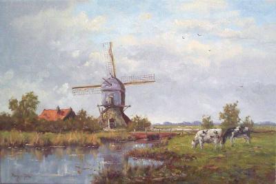landschap met molen en vee -0598- landschap met molen en vee -0598-