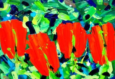 ~ 4 Rode Tulpen - Acrylverf op linnen (70x100) ~ ~ 4 Rode Tulpen - Acrylverf op linnen (70x100) ~