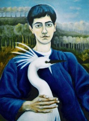 jonge man met witte reiger jonge man met witte reiger